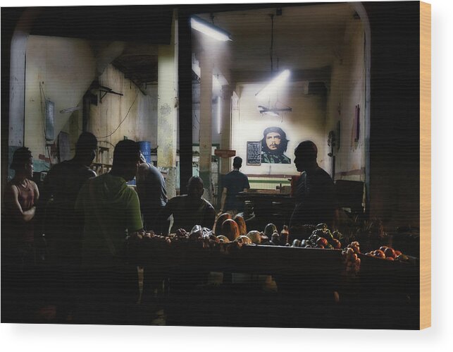 Cuba Wood Print featuring the photograph Black Market at night by Micah Offman