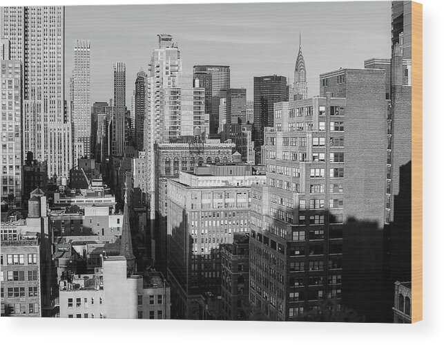Black Wood Print featuring the photograph Black white Manhattan with chrysler building NYC by Habib Ayat