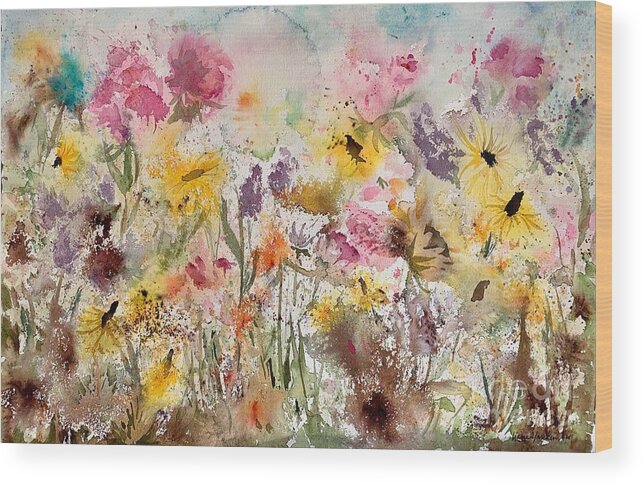 Meadow Wood Print featuring the painting Blissful Meadow by Liana Yarckin