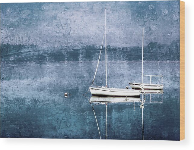  Wood Print featuring the digital art Blue Boats by Cindy Greenstein