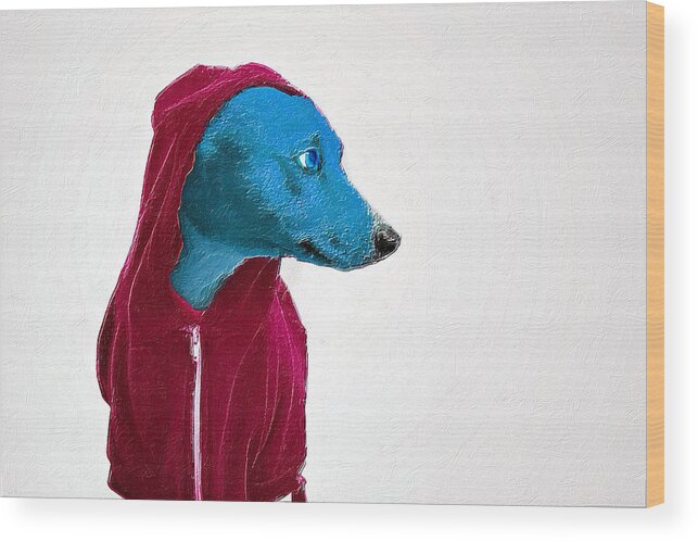 Wolf Wood Print featuring the painting Blue Dog by Tony Rubino