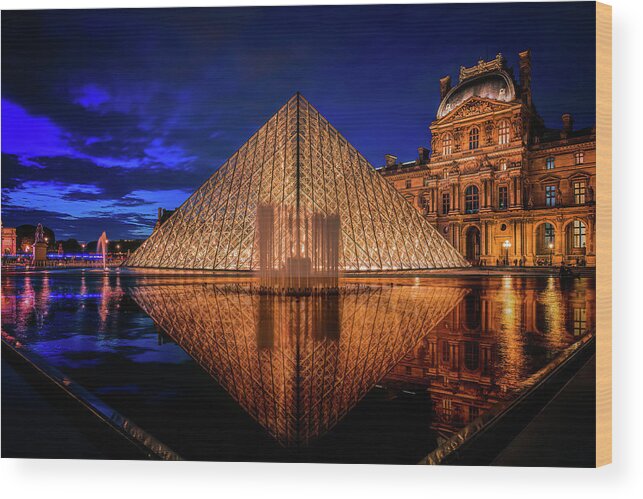 Blue Hour Wood Print featuring the photograph Blue Hour at the Louvre by Kevin McClish