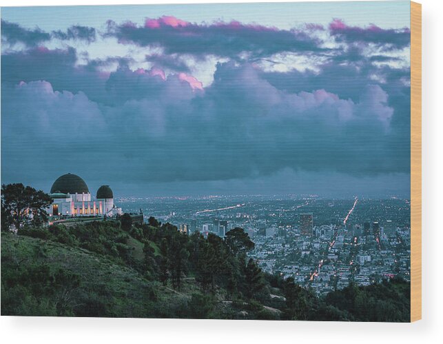 City Lights Wood Print featuring the photograph Blue Hour Griffith Observatory and LA City Lights by Lindsay Thomson