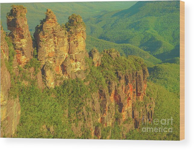 Australia Wood Print featuring the photograph Blue Mountains Three Sisters by Benny Marty
