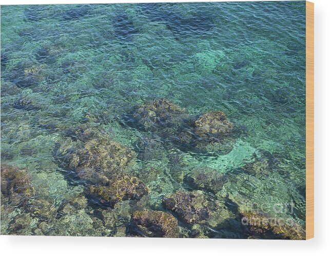 Sea Water Wood Print featuring the photograph Blue sea water, rocks and gentle waves 1 by Adriana Mueller