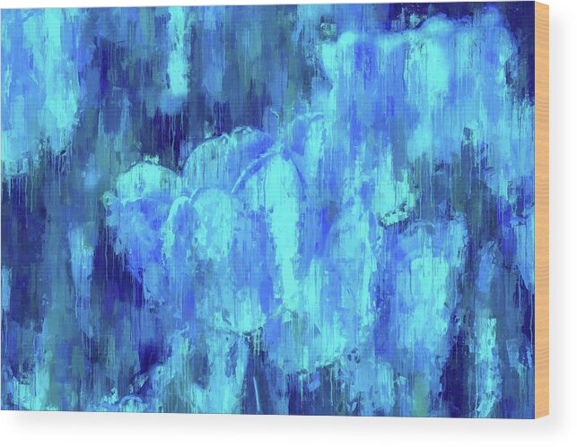 Blue Tulips Wood Print featuring the digital art Blue Tulips On A Rainy Day by Alex Mir