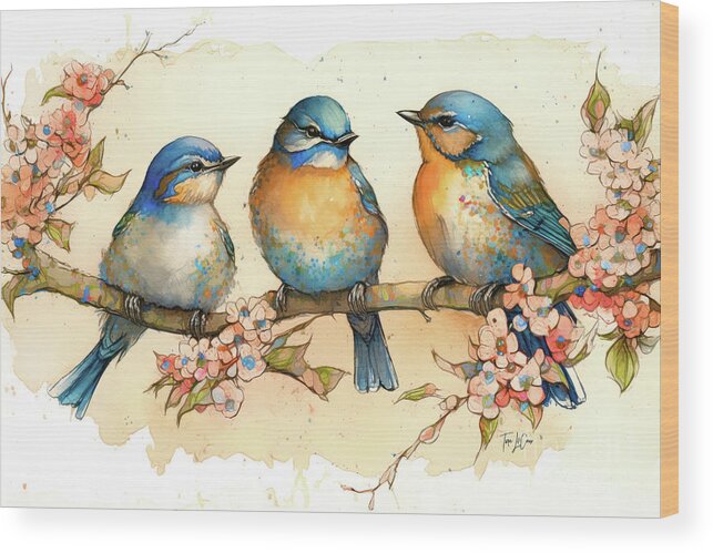 Bluebirds Wood Print featuring the painting Bluebirds In The Blossoms by Tina LeCour