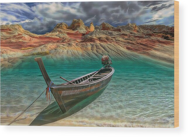 Boat Wood Print featuring the mixed media Boat On The Water's Edge by Marvin Blaine