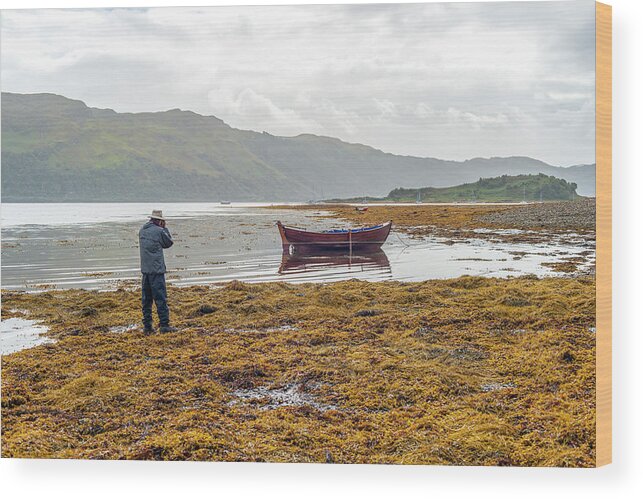Scotland Wood Print featuring the photograph Boat Seaweed and photographer in Isle of Skye, UK by Dubi Roman