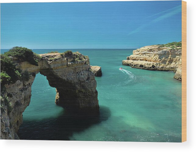 Mediterranean Sea Wood Print featuring the photograph Boat Tour by the Cliffs in Lagoa by Angelo DeVal