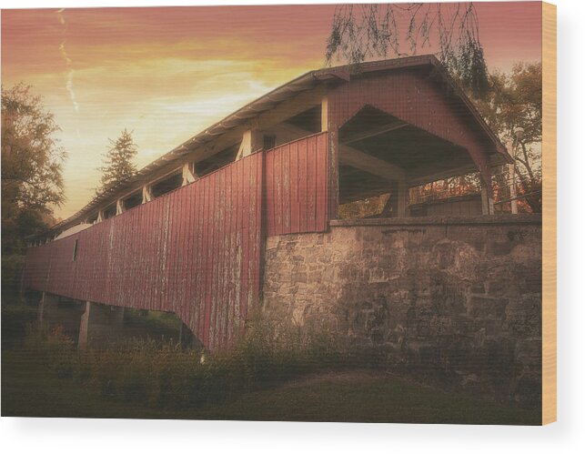 Bogert Wood Print featuring the photograph Bogert Covered Bridge Romantic Light by Jason Fink