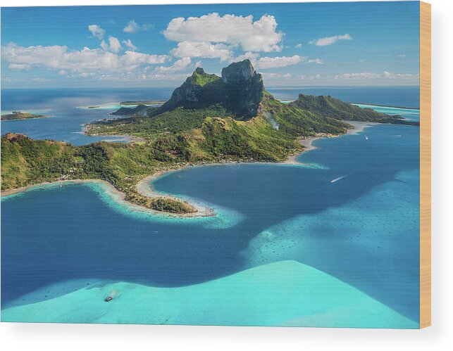 Bora Bora Wood Print featuring the photograph Bora Bora - aerial view of the island and the lagoon by Olivier Parent