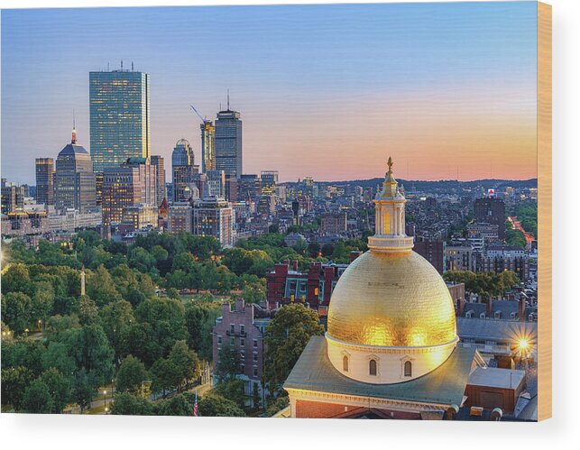 Boston Wood Print featuring the photograph Boston State House 1 by Michael Hubley