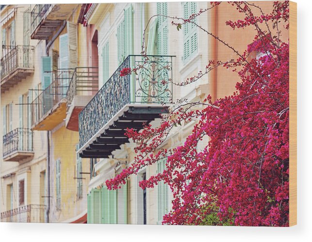 Bougainvillea Wood Print featuring the photograph Bougainvillea in Villefranche Sur Mer by Melanie Alexandra Price
