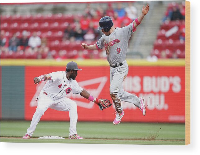 Great American Ball Park Wood Print featuring the photograph Brandon Phillips and Aaron Hill by Joe Robbins