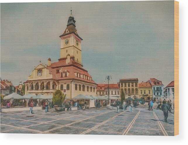 Brasov Wood Print featuring the painting Brasov Council Square 2 by Jeffrey Kolker