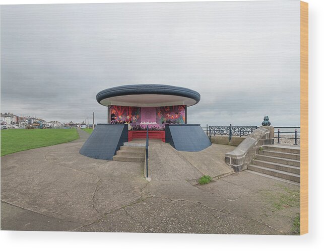 New Topographics Wood Print featuring the photograph Bray Seaside Shelter by Stuart Allen