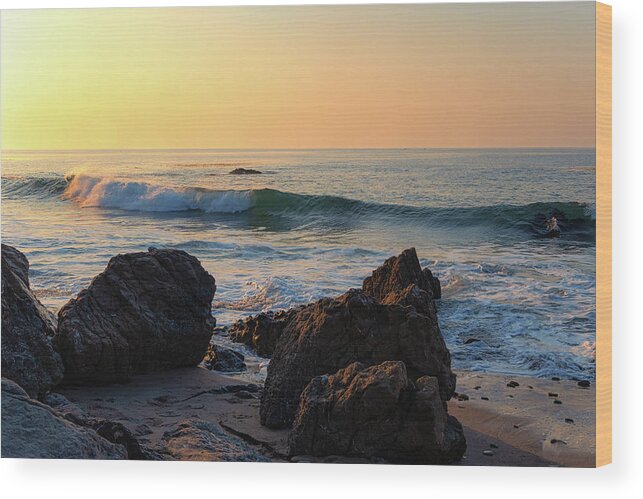 Beach Wood Print featuring the photograph Breaking Waves at Sunrise by Matthew DeGrushe