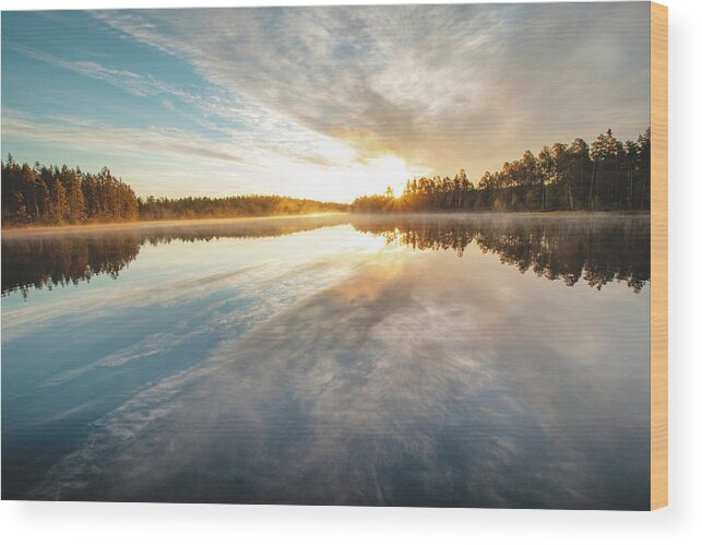 Lake Jatkonjärvi Wood Print featuring the photograph Breathtaking sunrise at Lake Jatkonjarvi by Vaclav Sonnek