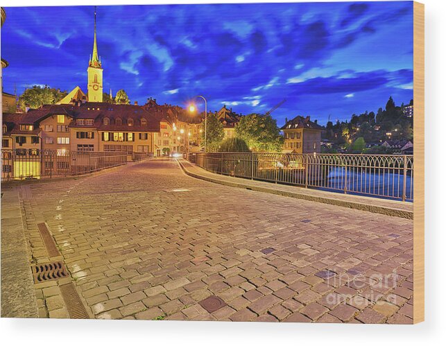 Bern Wood Print featuring the photograph Bridge in Bern by night by Benny Marty