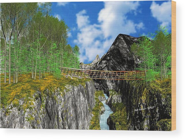 Digital Landscape Scenery Wood Print featuring the digital art Bridge Over Troubled Waters by Bob Shimer
