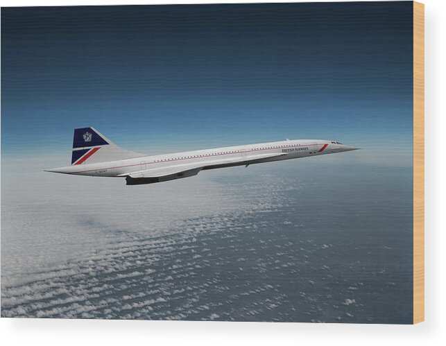 British Airways Wood Print featuring the mixed media British Airways Supersonic Transport by Erik Simonsen