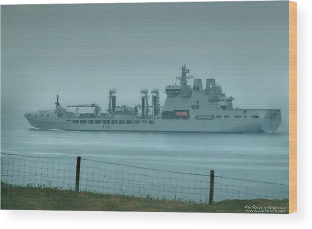Warship Wood Print featuring the photograph British naval ship, RFA Tideforce by Alan Ackroyd