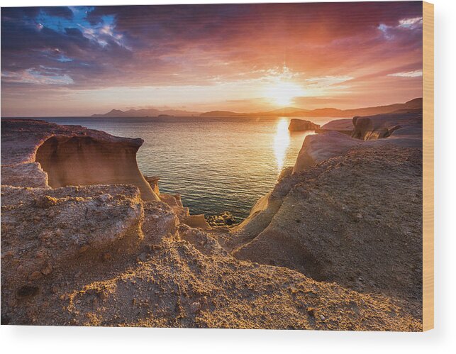 Aegean Sea Wood Print featuring the photograph Bronze Sea Rocks by Evgeni Dinev