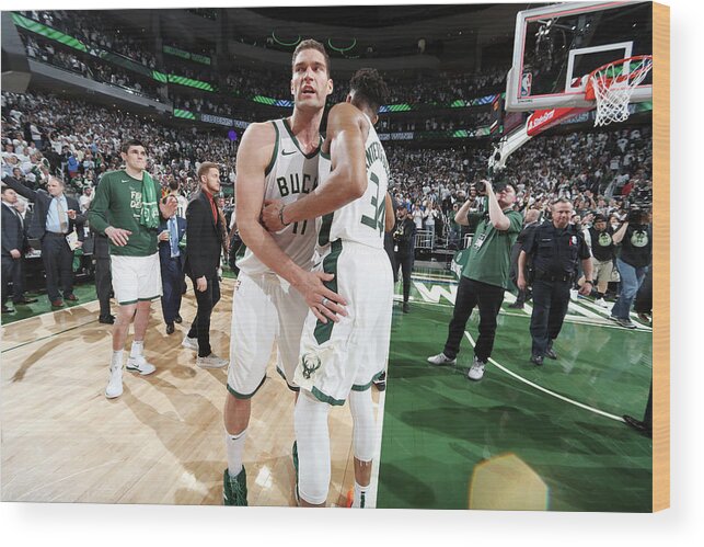 Playoffs Wood Print featuring the photograph Brook Lopez and Giannis Antetokounmpo by Nathaniel S. Butler