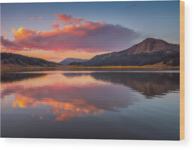 Brooks Lake Wood Print featuring the photograph Brooks Lake Sunset by Darren White