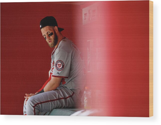 American League Baseball Wood Print featuring the photograph Bryce Harper by Christian Petersen