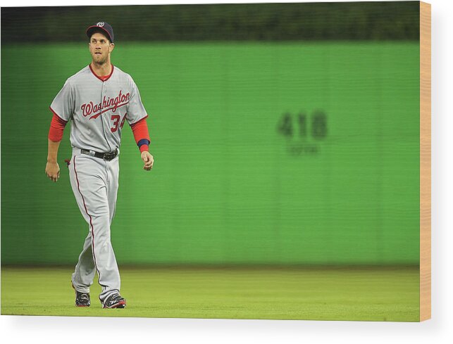 American League Baseball Wood Print featuring the photograph Bryce Harper by Mike Ehrmann