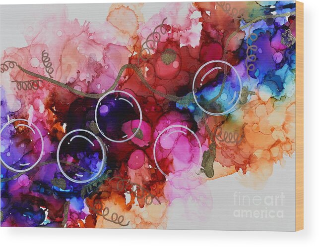 Alcohol Ink Wood Print featuring the mixed media Bubbly Fun by Monika Shepherdson