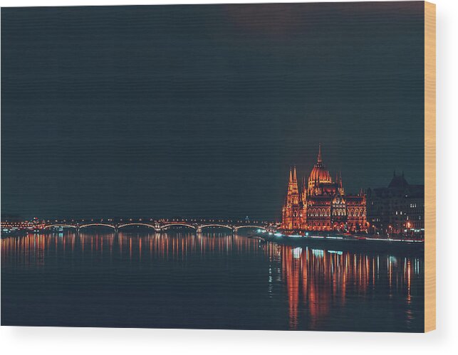 Budapest Wood Print featuring the photograph Budapest Parliament at Night by Tito Slack