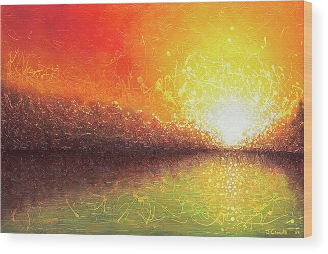 Abstract Wood Print featuring the painting Bursting Sun by Jaison Cianelli