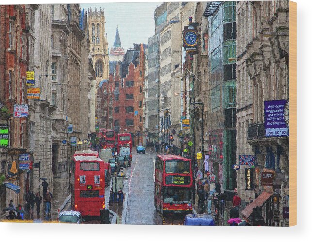 London Wood Print featuring the digital art Busy London Street by SnapHappy Photos