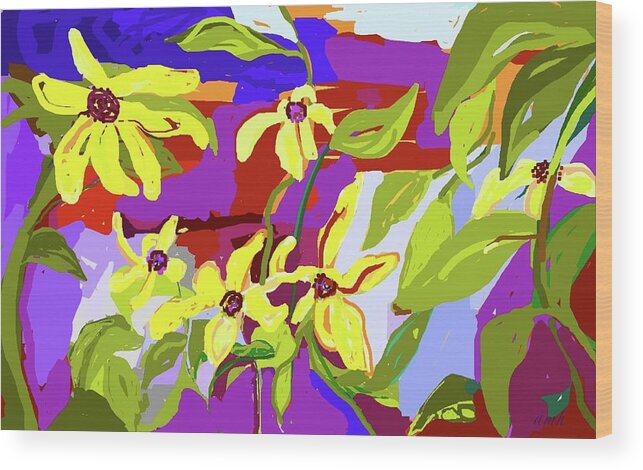 Flowers Wood Print featuring the digital art By The Garden Wall by Alida M Haslett