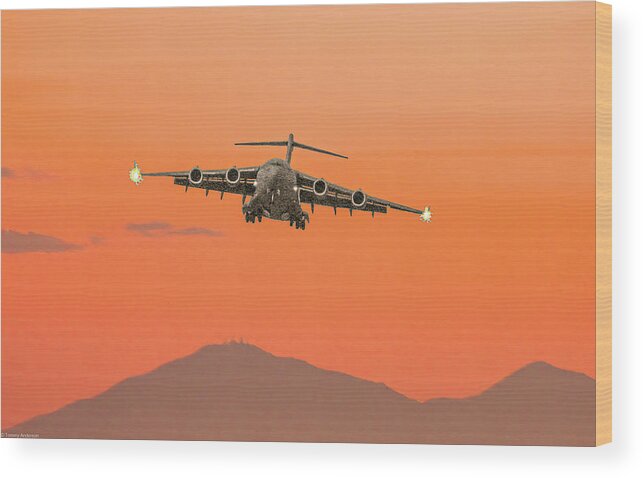 Boeing C-17 Wood Print featuring the photograph C17 Globemaster III on Final by Tommy Anderson