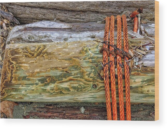 Abstract Wood Print featuring the digital art Cable Around A Log by David Desautel