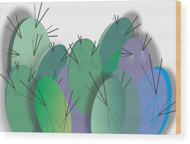 Cactus Wood Print featuring the digital art Cacti Gathering by Ted Clifton