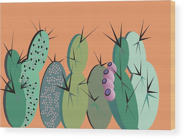 Cactus Wood Print featuring the digital art Cactus Party by Ted Clifton