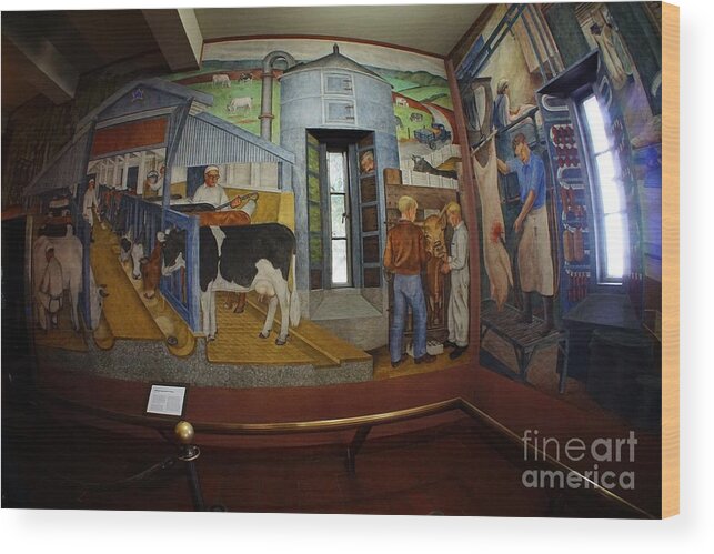 Coit Tower Murals Wood Print featuring the photograph California Agricultural History by Tony Lee