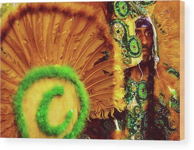 Mardi Gras Wood Print featuring the photograph The Call Boy - Mardi Gras Black Indian Parade, New Orleans by Earth And Spirit