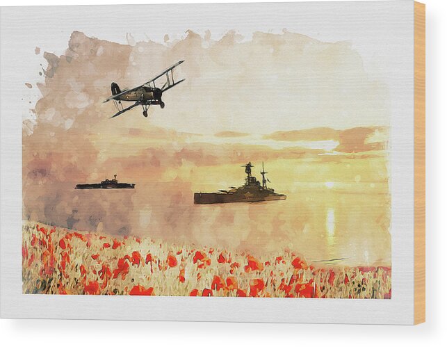 Navy Poppies Wood Print featuring the digital art Calmer Waters by Airpower Art