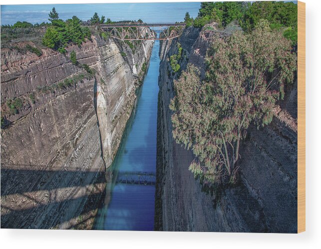 Corinth Canal Wood Print featuring the photograph Canal at Corinth, Greece by Marcy Wielfaert