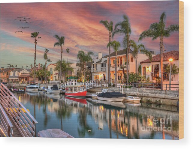 Naples Canal High Tide Sunset In Long Beach Wood Print featuring the photograph Canal High Tide Sunset by David Zanzinger