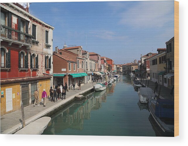 People Wood Print featuring the photograph Canal, people and shops in Murano by Pejft
