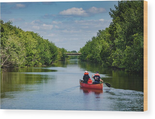 2 - What Wood Print featuring the photograph Canoeing Couple - Biscayne National Park - Florida by Sandra Foyt