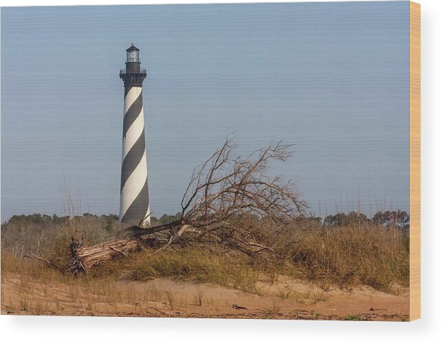 Architecture Wood Print featuring the photograph Cape Hatteras Lighthouse with Driftwood by Liza Eckardt