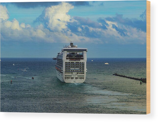 Cruise Ship; Water; Clouds; Travel; Color; Skies Wood Print featuring the photograph Caribbean Princess #2 by AE Jones